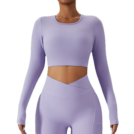 Running Long Sleeve Quick Dry Sports Gym Fitness Hollow Ribbed Women Yoga Top(Customized Products)