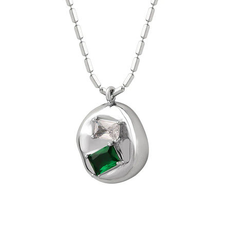 Wholesale Irregular Round Green and White Zirconia Necklace with 18k Gold Plating