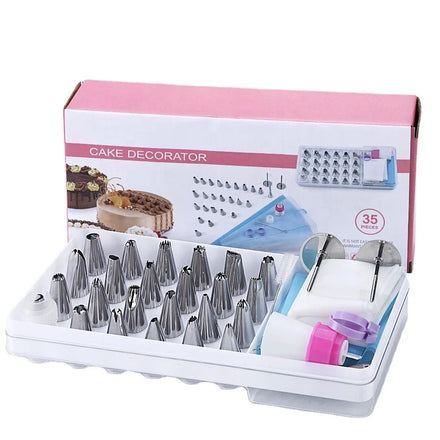 35-Piece Cake Decorating Baking Tool Set with Reusable Piping Bags Russian Piping Mouth Stainless Steel Piping Nozzles Cupcakes