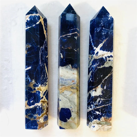 Wholesale Natural Healing Crystal Gemstone Rock Blue Vein Stone Wand Blue Sodalite Point Decoration