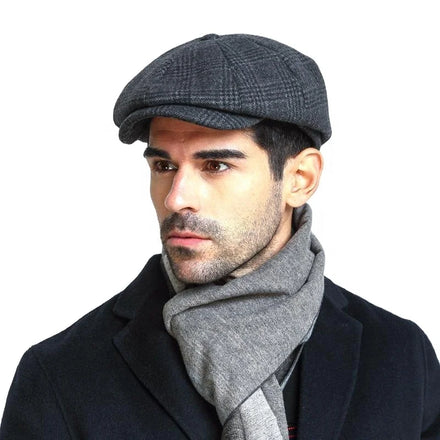 Men's Winter Wool Beret Newsboy Driving Octagonal Cap Adjustable Tweed Derby Cabbie Hats