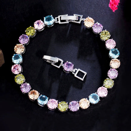 New Fashion Quality Round Cut Cubic Zirconia Stone Elegant Lady Rainbow Color CZ Tennis Bracelets Bangles for Party Jewelry