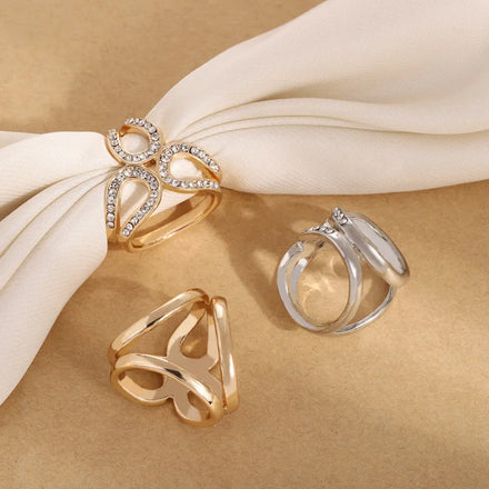 Retro Fashion Rhinestones Three-ring Scarfs Clip for Women's Shawl Silk Scarf Dual-use Decoration Ring Buckle