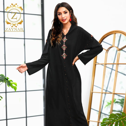 Wholesale Hot Sale Modest Djellaba Femme Abaya Dubai Islamic Muslim New Dress Is Hand Inlaid With Diamonds Clothing for Women