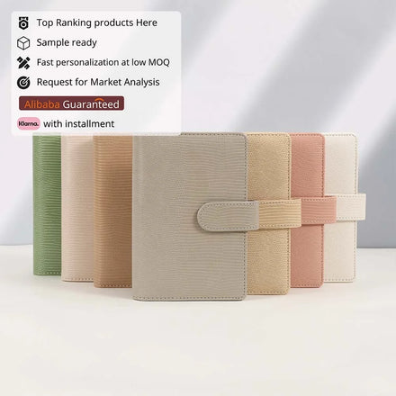 Hot New Ivory White Black Pink Beige Grey A6 Lizard Print Leather 6 RING Wallet Binder Cover
