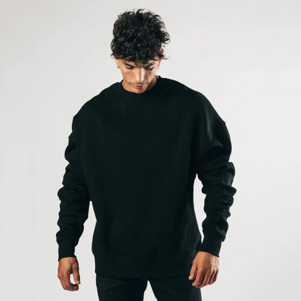 Men's Oversized Crewneck Gym Sweatshirt Loose Fit with Fleece Inside Custom Embroidered Logo Solid Pattern for Winter