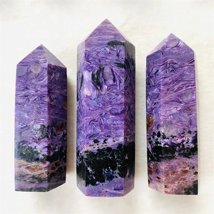 High Polished Healing Natural Crystals Points Wand Tower Purple Charoite Crystal Point for Decoration