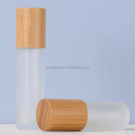 Eco-friendly Dispensing Skin Care Essential Oil 5ml 10ml clear Steel Roller Ball Glass Roll on Frosted Bottle With Bamboo Cap