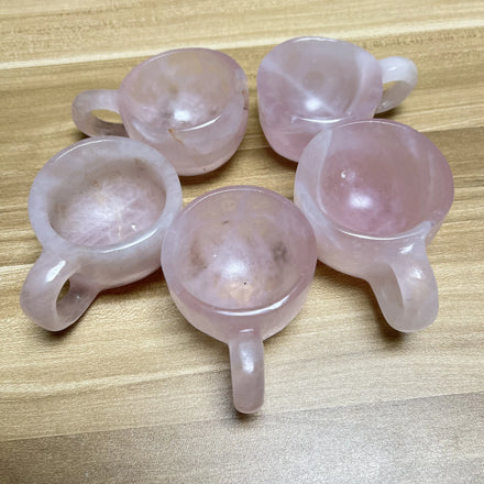 Wholesale Natural Healing Pink Gemstone Crystal Cup Hand Carved Rose Quartz Tea Cup for Gift