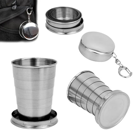 Berry Stainless Eco-Friendly Camping Telescopic Portable Shot Glass Premium Travel Stackable Metal Collapsible Cup Keychain