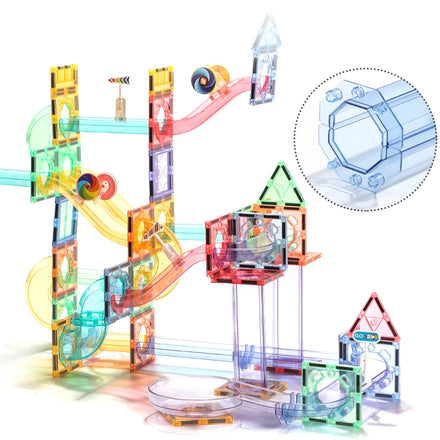 Kids Low MOQ Manufacture 158PCS Marble Run DIY STEM Strong Magnetic Tile Connect Tube Building Blocks Magnetic Marble Run Toys