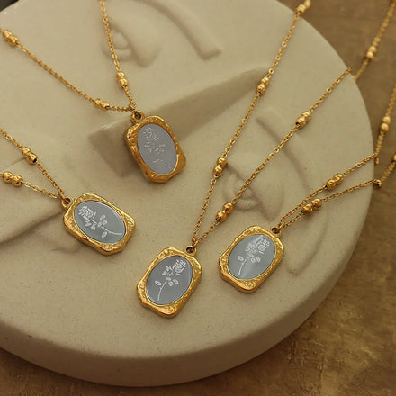 Fenny Retro Classic Gold & Silver Mixed Rose Pendant Necklace Designer for Women Stainless Steel Jewelry Wholesale