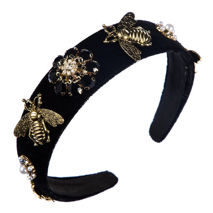 Hot Selling Baroque Bee Design Crystal Hairband Gorgeous Velvet Women's Fashion Jewelry Hair Accessory