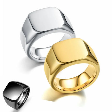 Anillo Acero Inoxidable Gun Black Gold Silver Color Stainless Steel Jewelry 14mm Flat Custom Name logo Men Rings Rings for Men