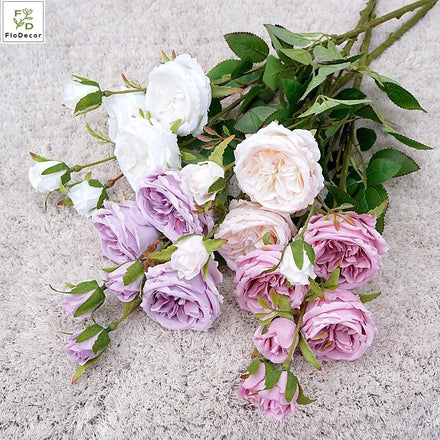 Hot Selling Artificial 6 Heads Silk David Austin Rose with Buds Cabbage Roses Centerpiece Flower Wedding Home Decoration Ins