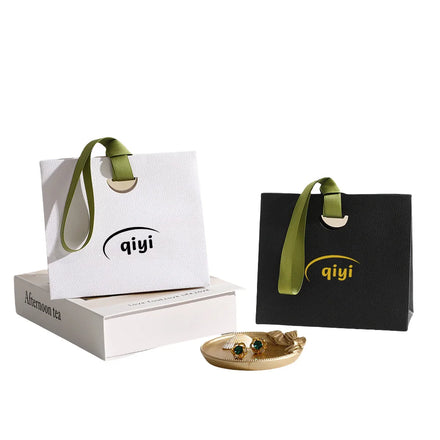 Custom logo Square Jewelry Paper Bag Handmade Shopping Ribbon Handle Bag Jewelry Gift Packaging Paper Bag