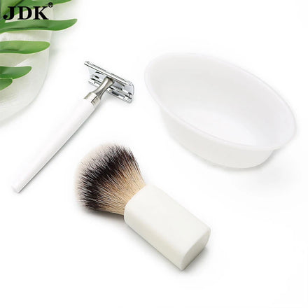 Mens Shaving Gift Set Double Sided Safety Razor Soft Synthetic Shave Brush Barber Duster Brush Shaving Bowl Kit