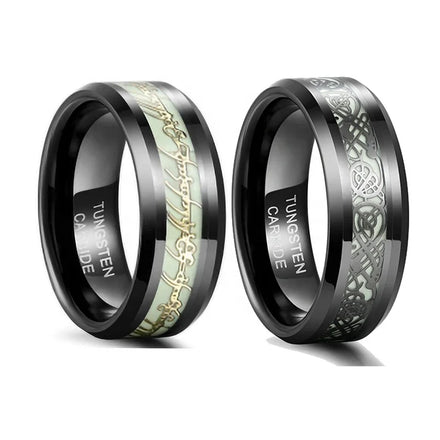 POYA Glowing Ring Celtic Dragon Tungsen Inlay Glow in Dark for Men Women Engagement Wedding Rings