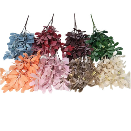 Hot Sale 5 Forks Silk Faux Peanut Leaf Artificial Plants Leaves for Backdrop Wall Decoration