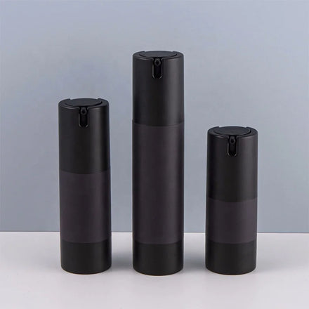 Plastic Cosmetic Packaging Airless Press Pump Bottles 15ml/30ml/50ml Eco-friendly Recyclable Silver/Black Customizable Shampoo