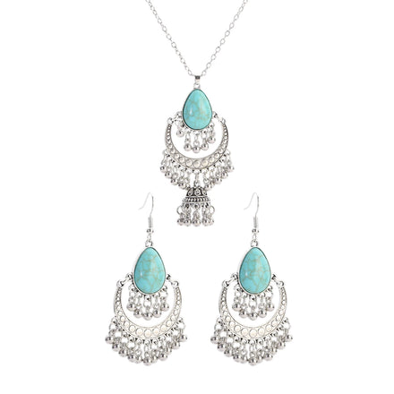Water Drop Pendants Turquoise Gemstone Charms Jewelry Ethnic Dangle Hoop Earrings for Women