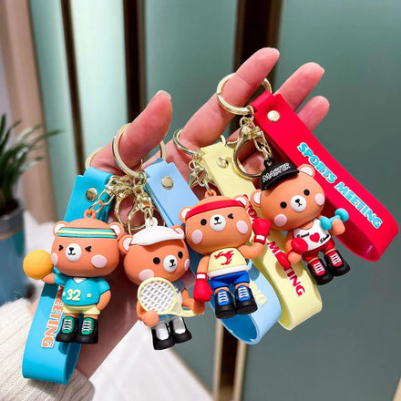 Cartoon Creative Cute Sports Bear Car Key Chain Pendant Drip Glue Cartoon Doll Student Pendant Wholesale