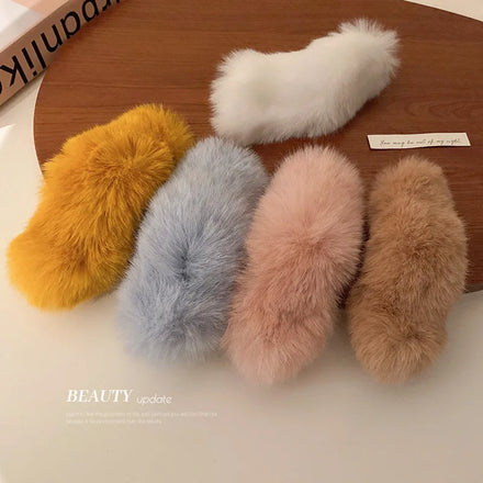 Grampos De Cabelo Women Hair Accessories Winter Hot pink Soft Fur Duck Bill Fuzzy Hair Clips Korean Hair Clips for Girls