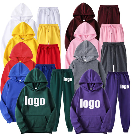 Wholesale Custom Logo OEM Fleece Blank Sweatsuit Plain Track Suits Sport Pink 2 Piece Hoodie Set Cotton Tracksuits