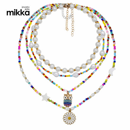 Fashion INS Style Colorful Seed Beads Baroque Pearl Shell Star Necklace Owl Flower Necklace