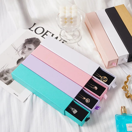 Custom Logo Cardboard Jewelry Gift Necklace Box Package Slide Drawer Paper Box With Black Foam