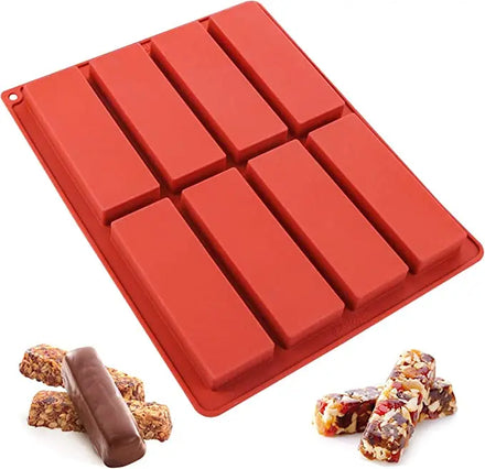 8-Cavity 4.5 Inch Long Rectangular Silicone Bar Mold for Granola Cereal Energy Chocolate Bars Cake Tools for Soap Making