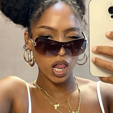 2022 One-piece Metal Chain Frameless Sunglasses New Vintage Outdoor Y2K Shades Gold UV400 Unisex
