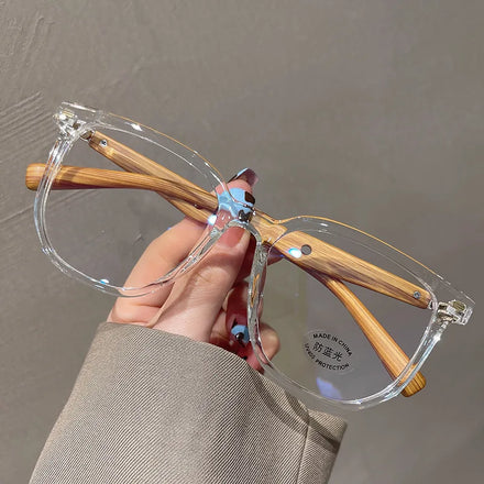 The New Vintage Wood Grain Square Frame Can Be Matched With a Number of Glasses Frame Irregular Tr90 Anti-Blue Light Glasses