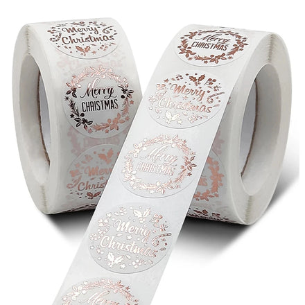 Round Hologram Christmas Sticker Roll Laser Sealing Adhesive Labels Customizable Holographic Christmas Sticker