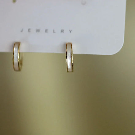 Gold Plated Pure 925 Sterling Silver White Shell Inlaid French Small Hoop Earrings for Women Girls