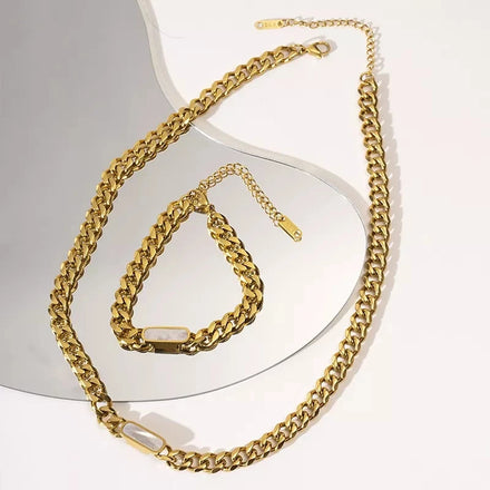 Fashion Jewelry 2022 Factory Outlet Hot Sale Exaggeration 18k Gold Plated Stainless Steel Turquoise Necklace and Bracelet Set