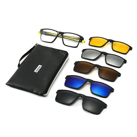 Sports Unisex Square Full Rim Sunglasses Red Blue TR90 Frame Interchangeable Lens 5 1 Magnetic UV400 Polarized Mirrored Clip