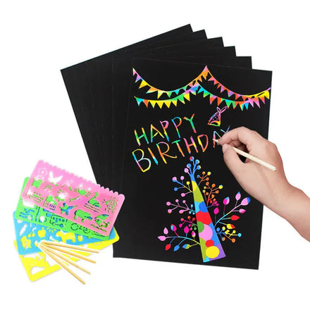 Kids Graffiti Paper Scratch CardRainbow Scratch Paper Note for Art Painting with Stencil and Sticker