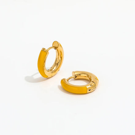 High End PVD 18K Gold Plated Basic Yellow Epoxy Huggie Earrings Stainless Steel Jewelry Wholesale
