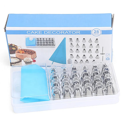 Cake Decorating Tips Set 28pcs Stainless Steel Cream Piping Nozzles Set With Stainless Steel Tips Reusable Silicone Pastry Bags
