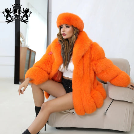 Factory Directly Wholesale Real Fox Fur Women Luxury Fluffy Fur Jacket Winter Orange Fur Coat