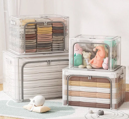 Waterproof Clear Pvc Cloth Storage Bin Collapsable With Lid 66L Foldable Storage Box Organizer Closet Systems & Organizers