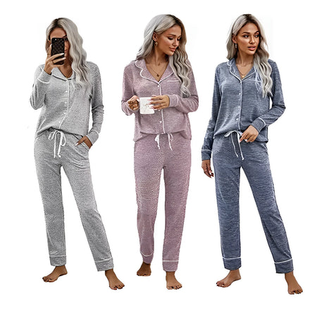 Women Solid Long Sleeve Loungers Wear Pjs Sets Plus Size Women's Custom Logo Casual Sleepwear Pajamas