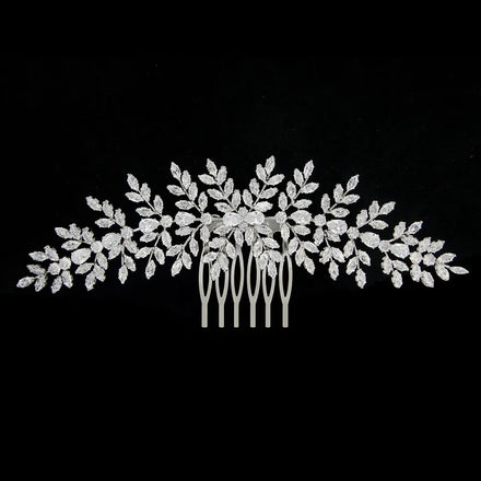 SLBRIDAL Top Quality Prong Setting Clear Cubic Zircon Wedding Hair Comb Bridal CZ Headpieces Hair Accessories Women Jewelry