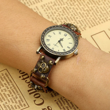 Strap Wristwatch Leather Watch Band With Skull Accessories Quartz Watch for Men