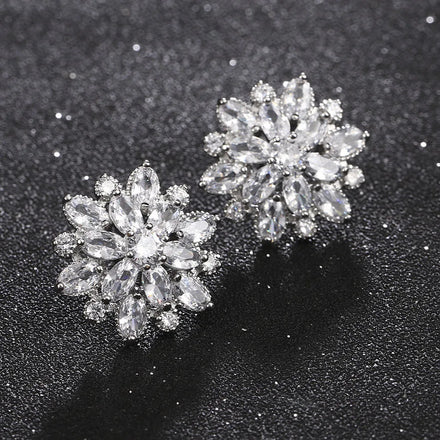 Elegant Wedding Bridal Gifts Sun Flower Silver Plated Earring Colorful Cubic Zirconia Big Flowers Earrings for Women Jewelry