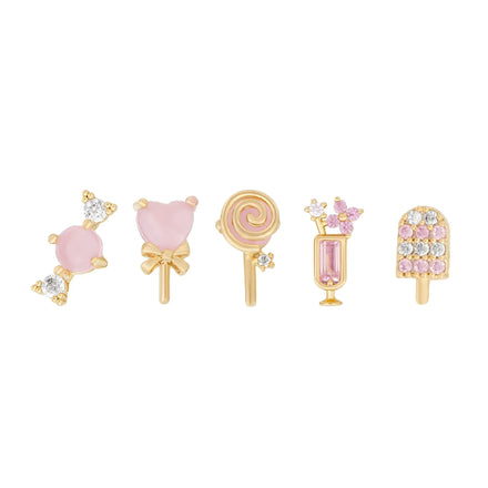 ZUOLA Fashion Piercing Jewelry Brass 18K Gold Plated Cute Heart/Candy/Ice Cream Shape Zircon Stud Earrings for Women