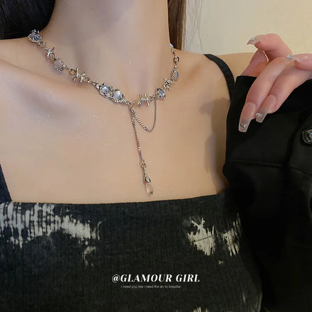 Bijoux Irregular Chain Moonstone Crystal Tassel Mermaid Necklace Korean Ins Collarbone Clavicle Choker Chain Necklace Women