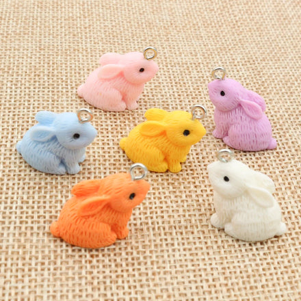 10Pcs 21x22mm 6 Colors Mixed Rabbit Charms Resin Cabochons Glitter Gummy Candy Necklace Keychain Pendant DIY Making Accessories