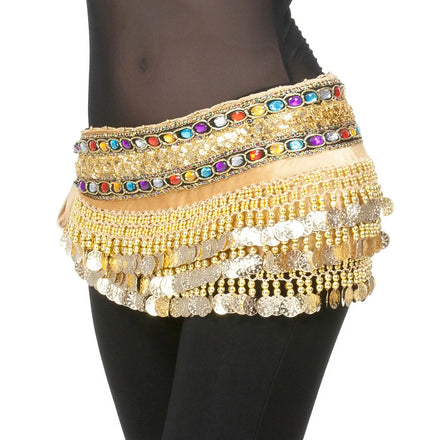 Women's Sweet Bellydance Hip Scarf With Gold Coins Skirts Wrap Noisy